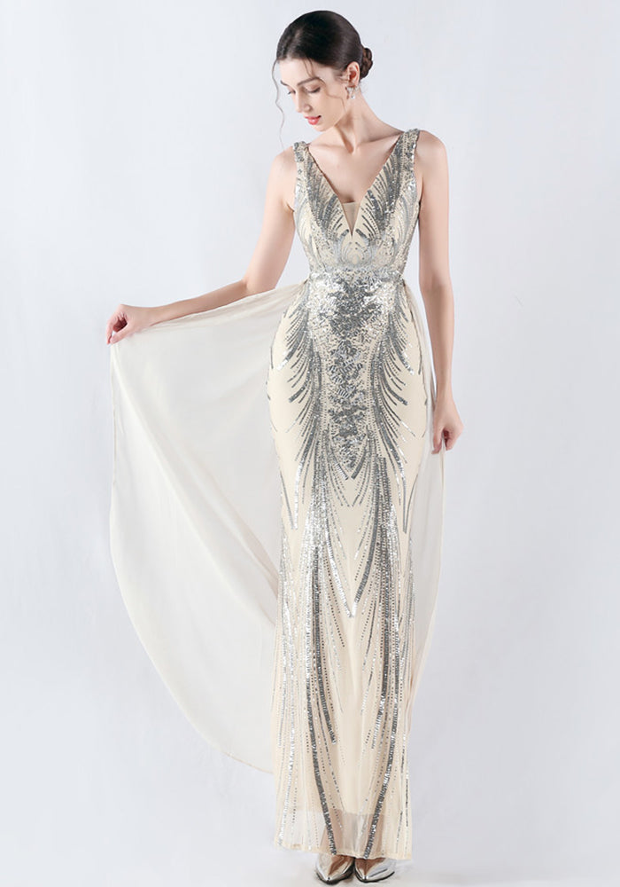 Women Beaded Beaded Sequin Evening Dress