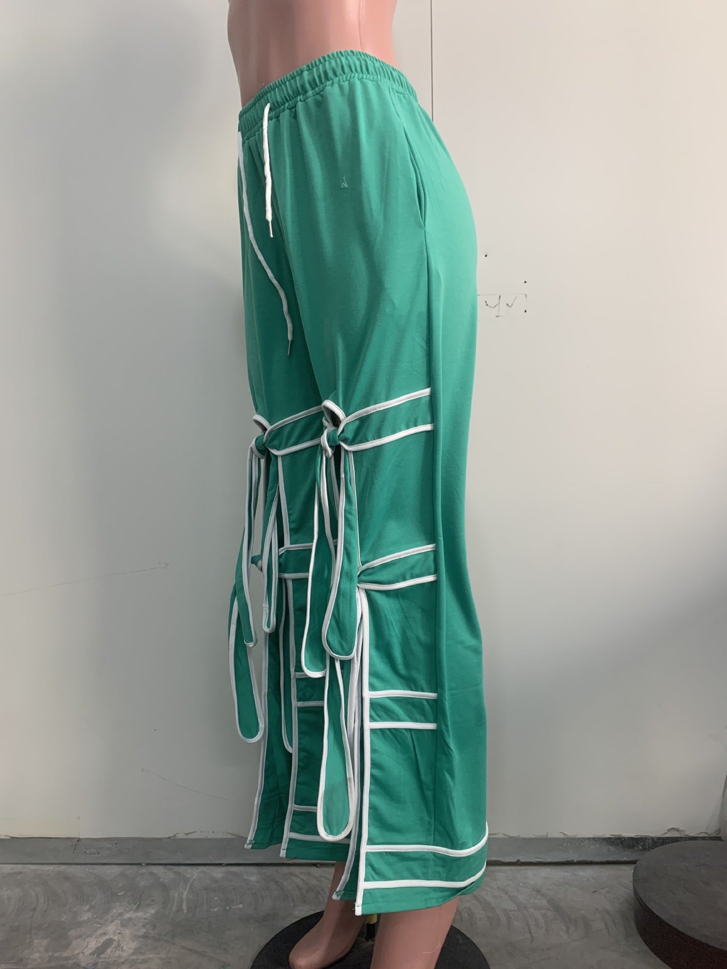 Women Solid Patchwork Lace-Up Casual Pants 14