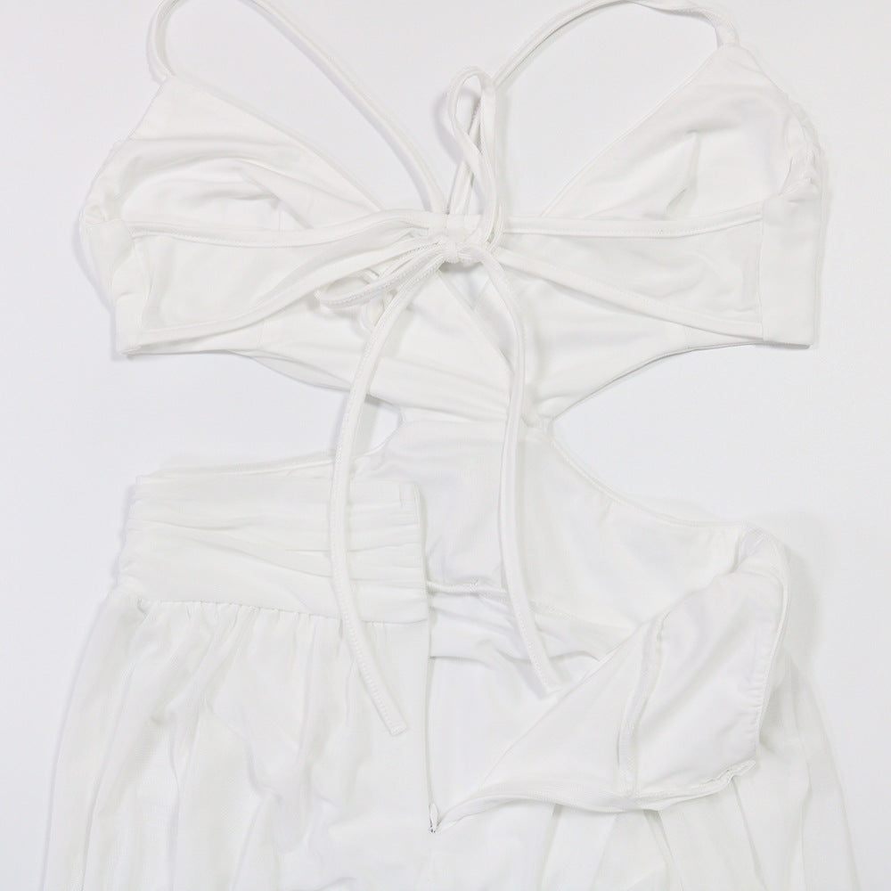 Sexy V-Neck Tie Low Back See-Through Jumpsuit with Long Pants for Women 16