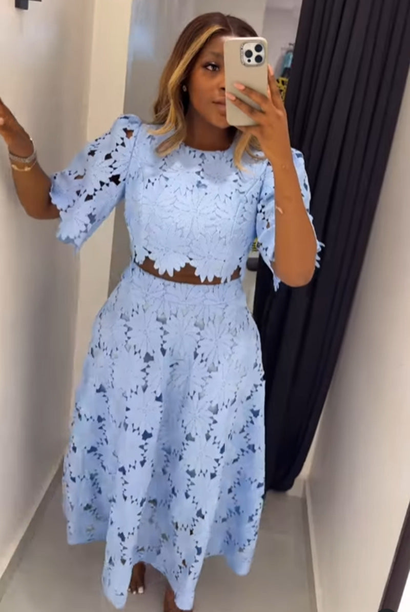 Women's Hollow Out Top Fashion Casual Two-Piece Set