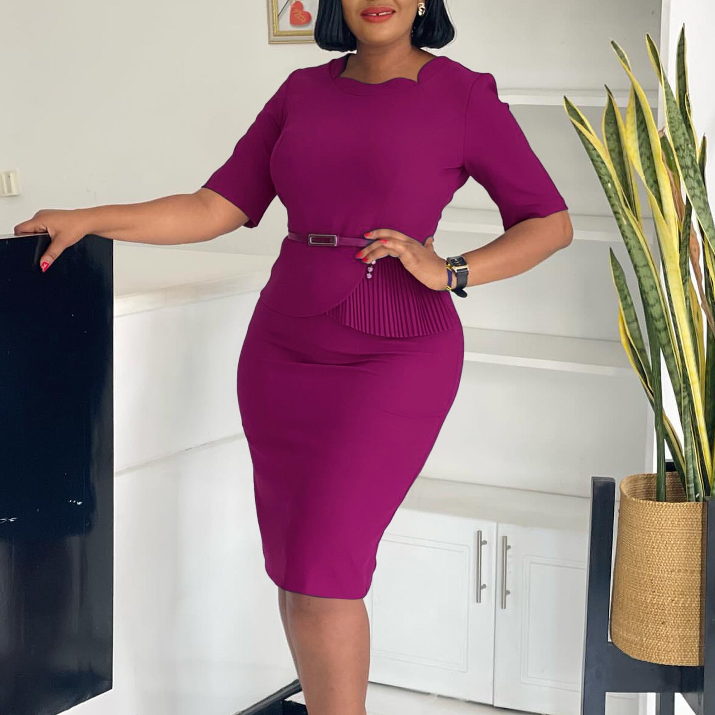 Women's Summer Fashionable Solid Color African Bodycon Dress 5