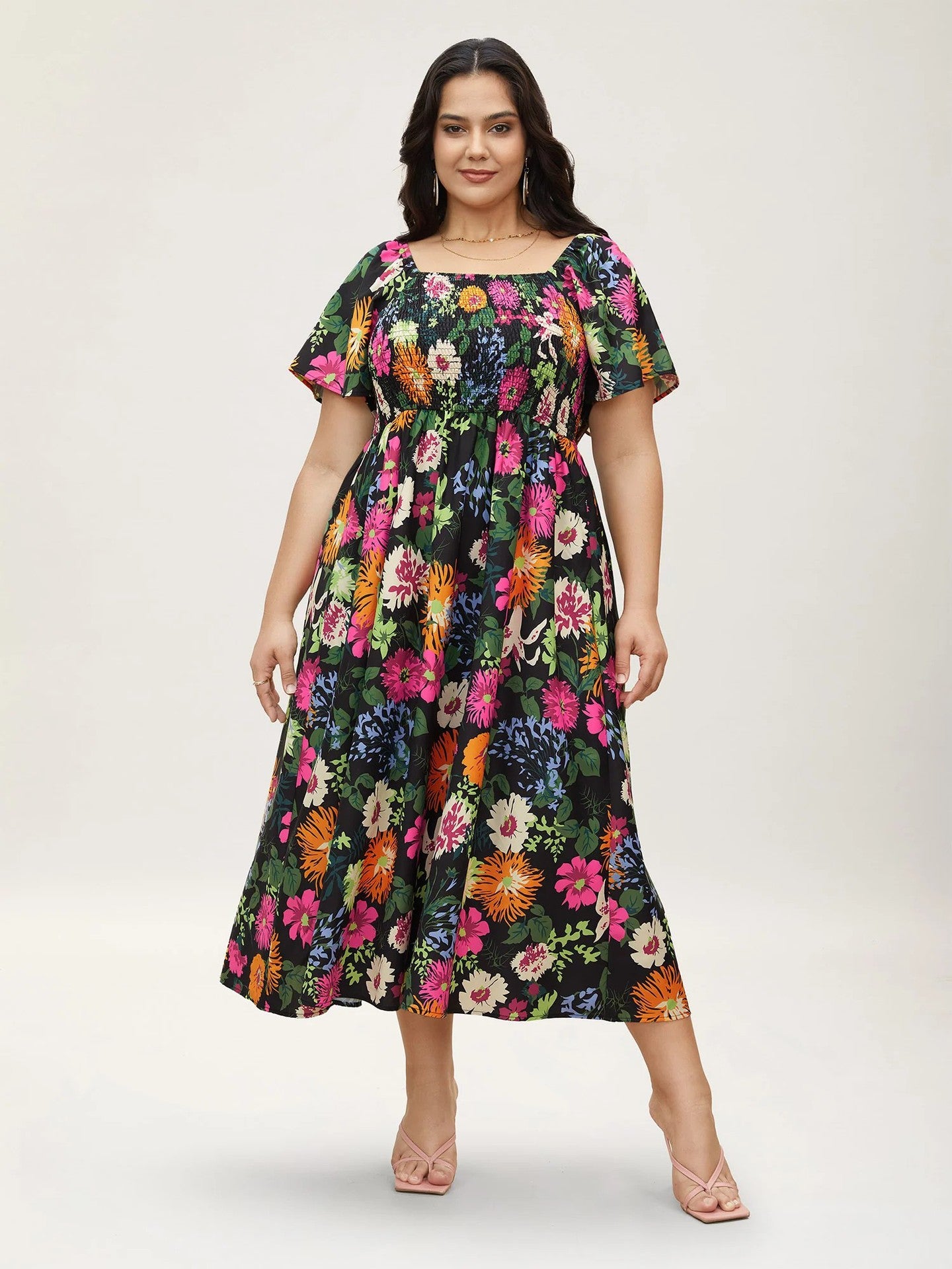Plus Size Women Summer Square Neck Printed Maxi Dress 3