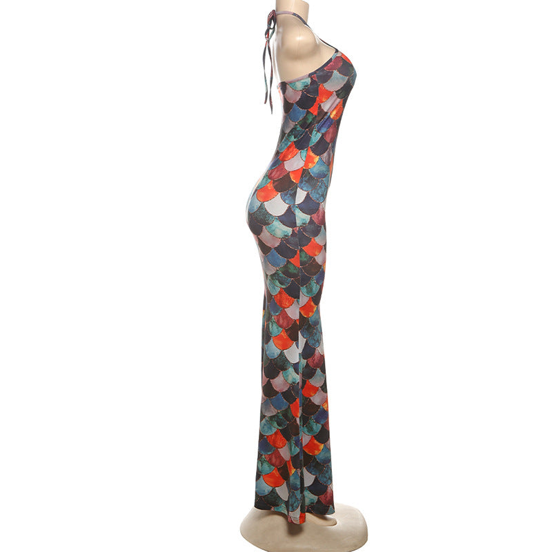 Sexy straps spring and summer Multi-Color Print  Sexy straps Slim Fit long Dress for women 7
