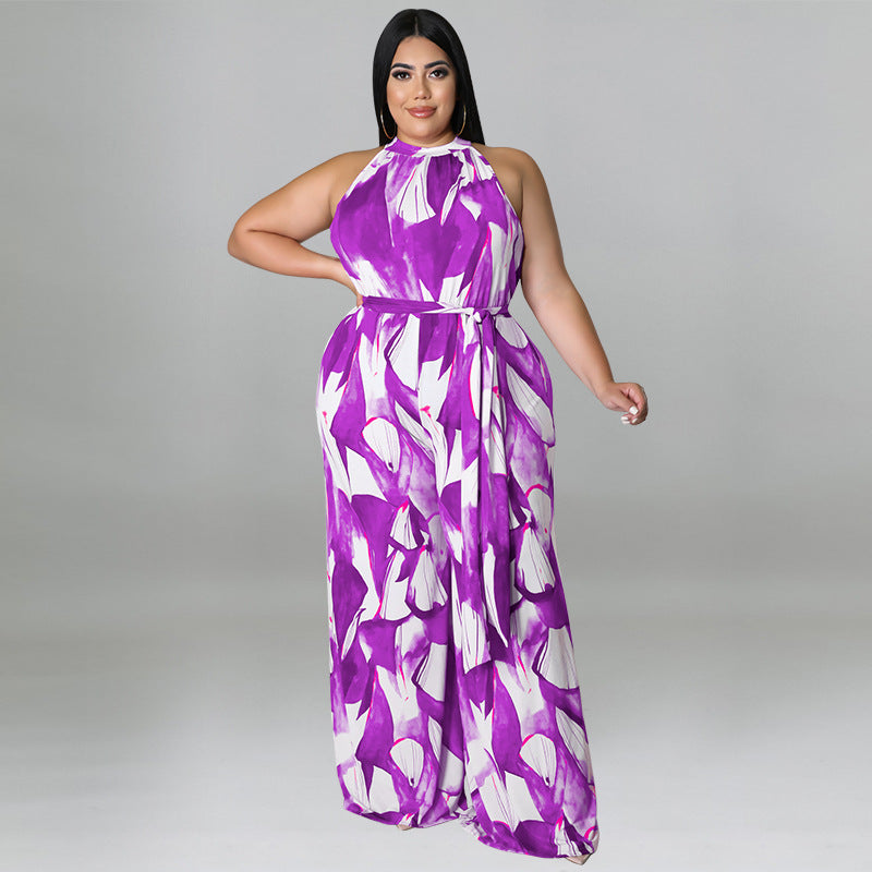 Plus Size Women Holidays Casual Print Jumpsuit