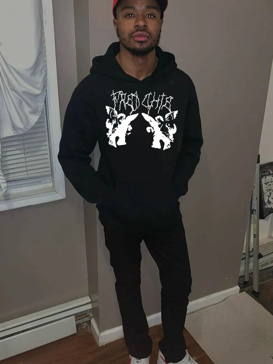 Men's Casual Printed Hoodies and Sweatpants Two-piece Set 4