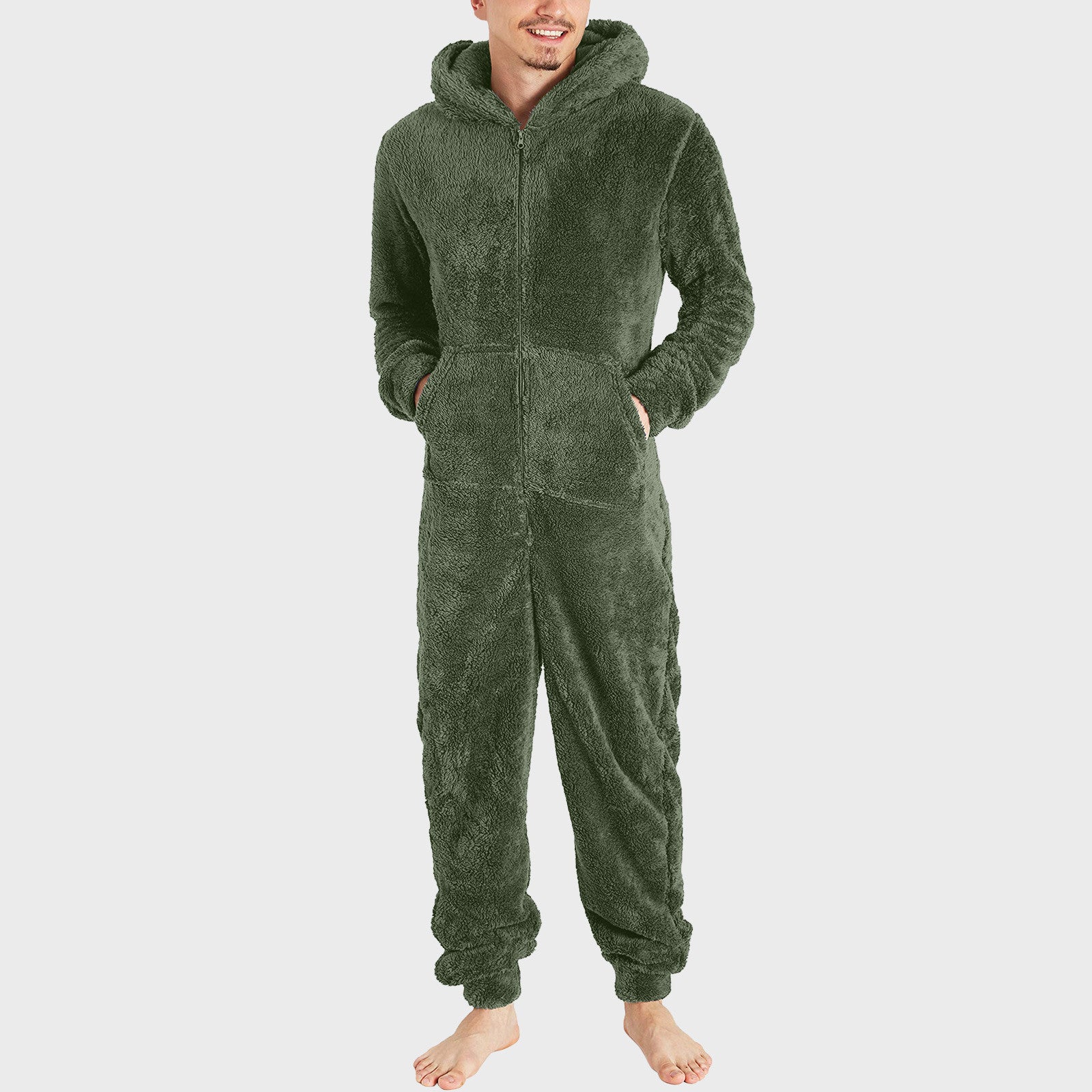 Men's Couple's Zippered Fleece Jumpsuit Thermal Pajamas 12