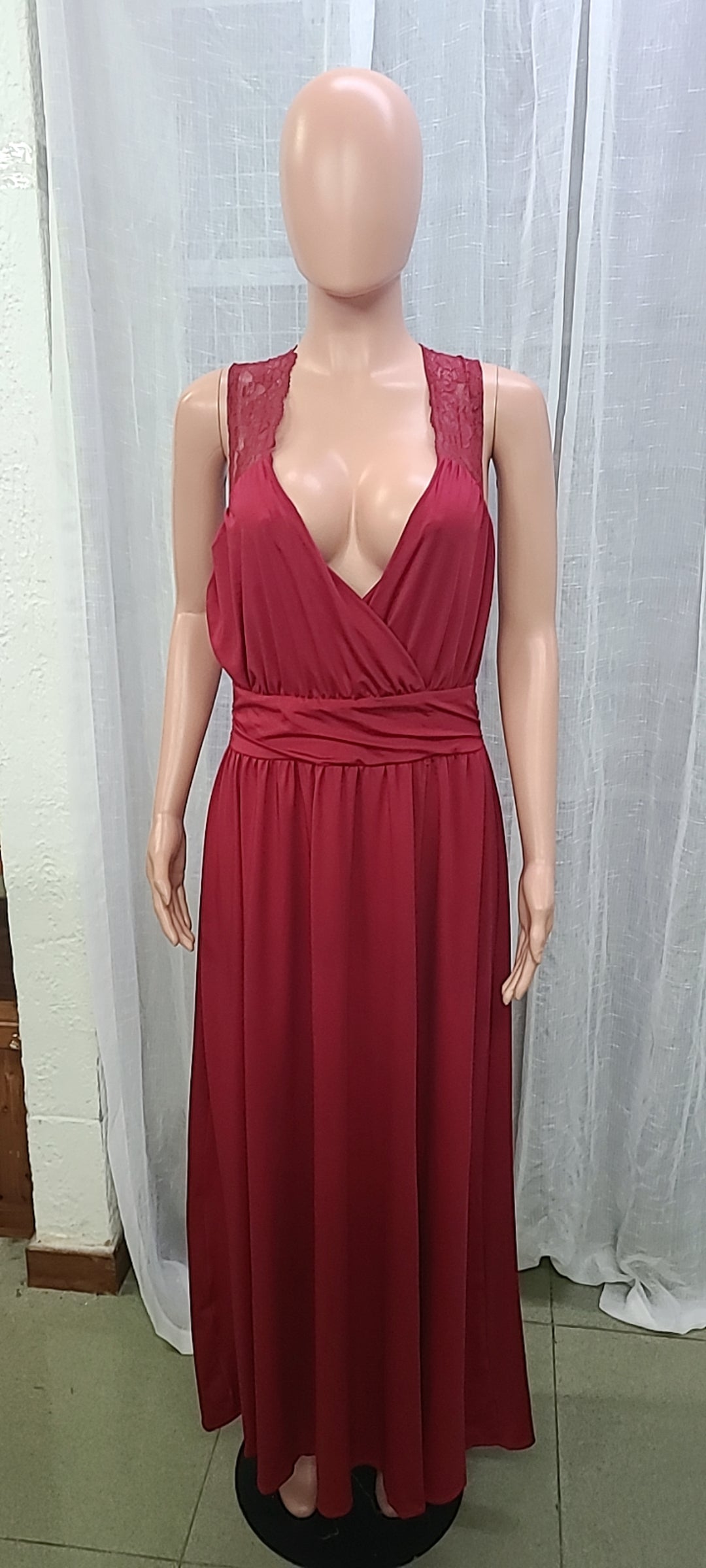 Women sleeveless lace backless slit dress 30