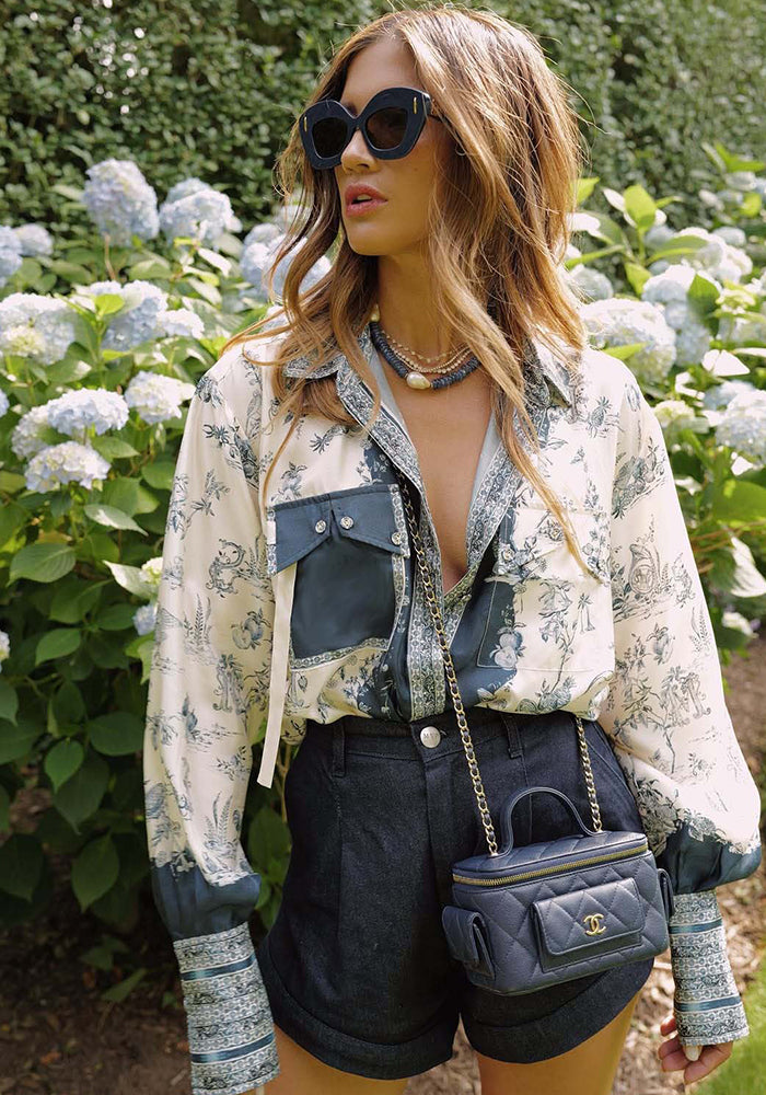 Women's Print Shirt Long Sleeve Turndown Collar Trendy Loose Top