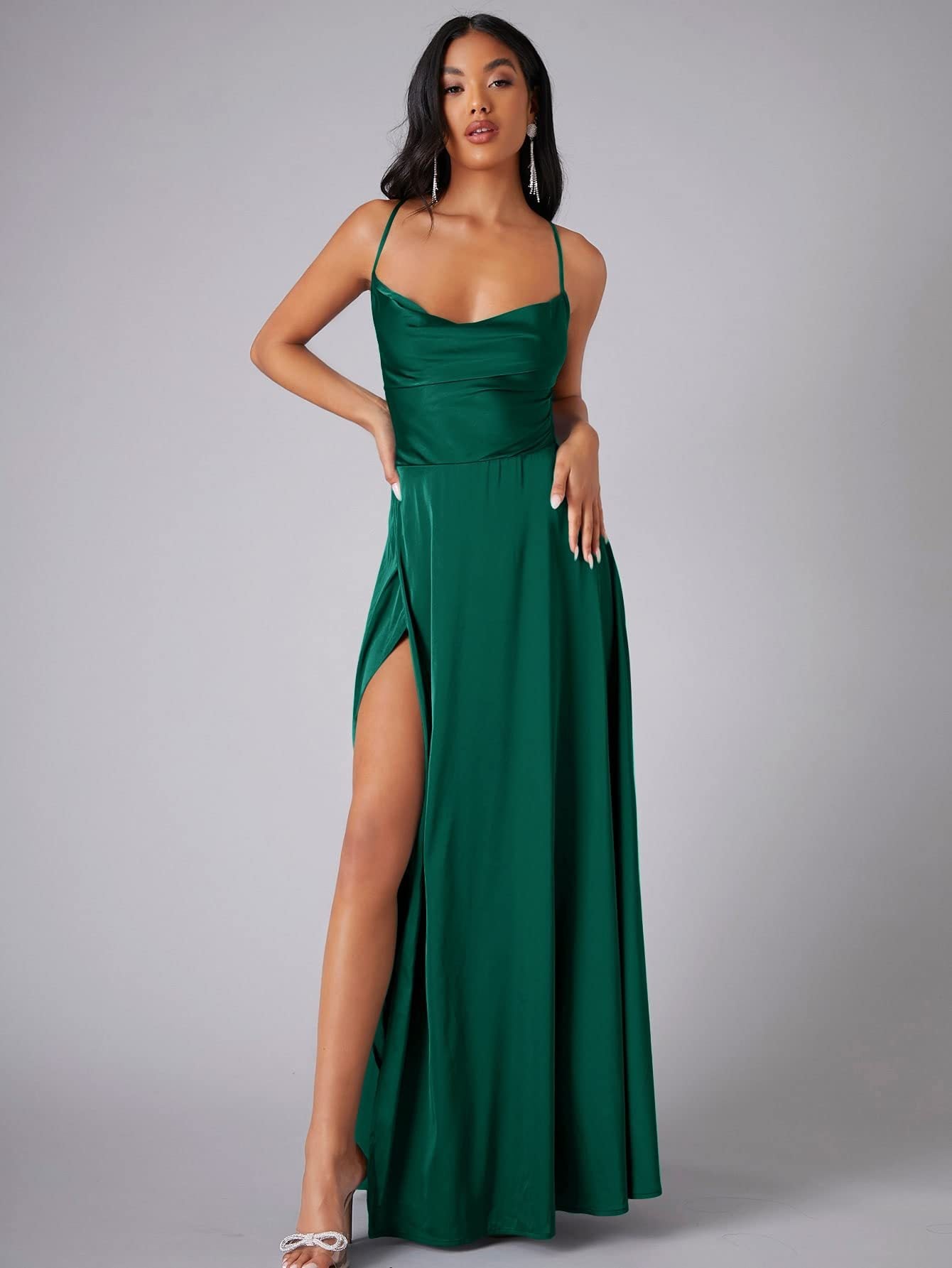 Women Sexy Backless Suspender Slit Maxi Dress 4