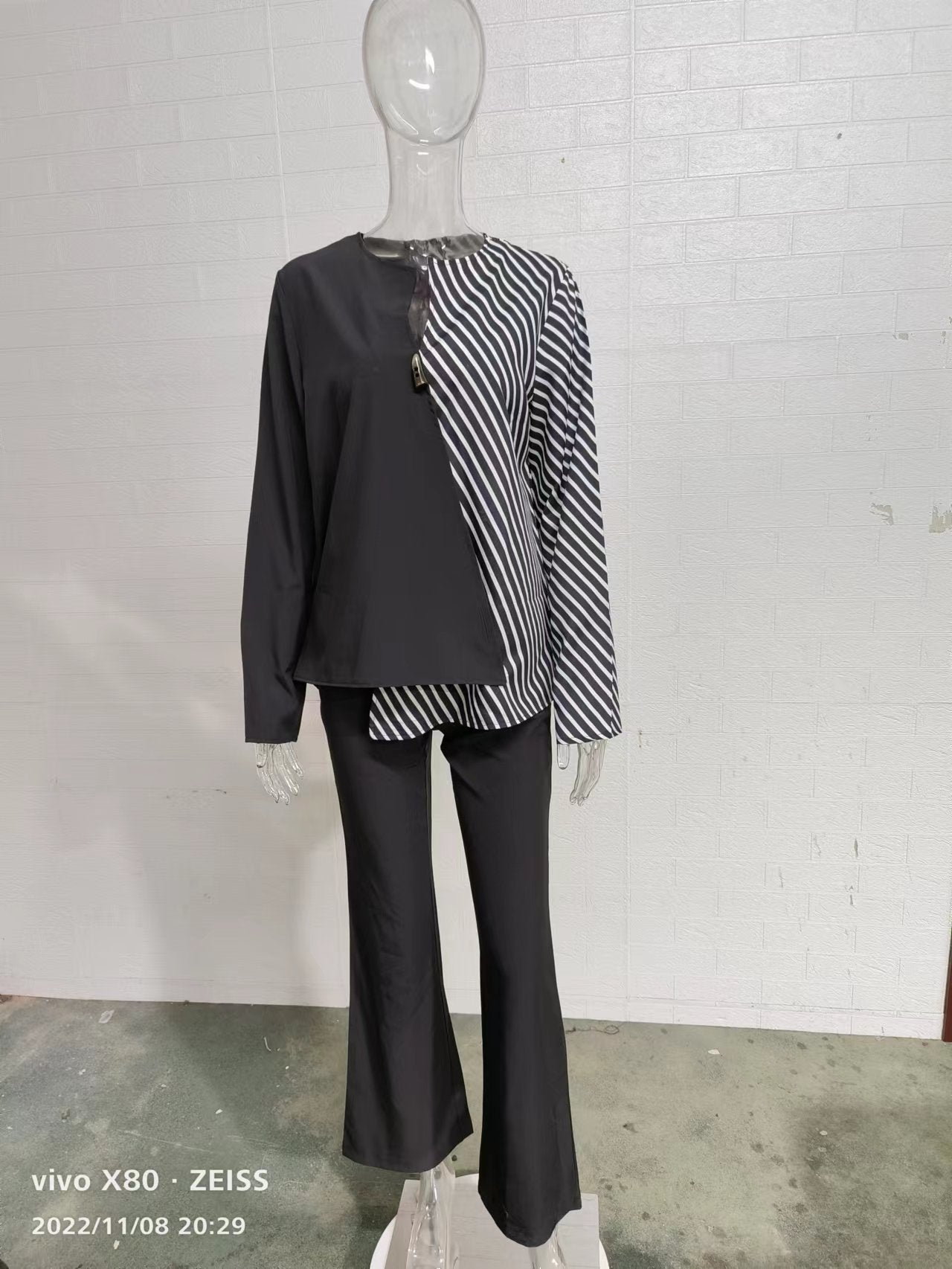 Women's autumn fashion loose elegant long sleeve color matching two piece pants set 7