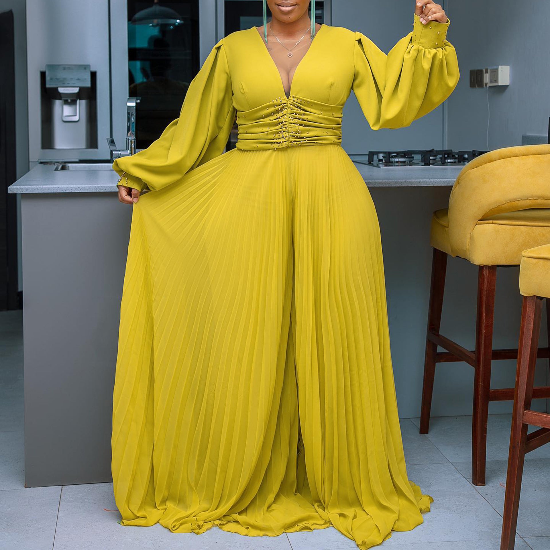 Plus Size Beaded Fashion Casual Loose Wide Leg African Jumpsuit 9