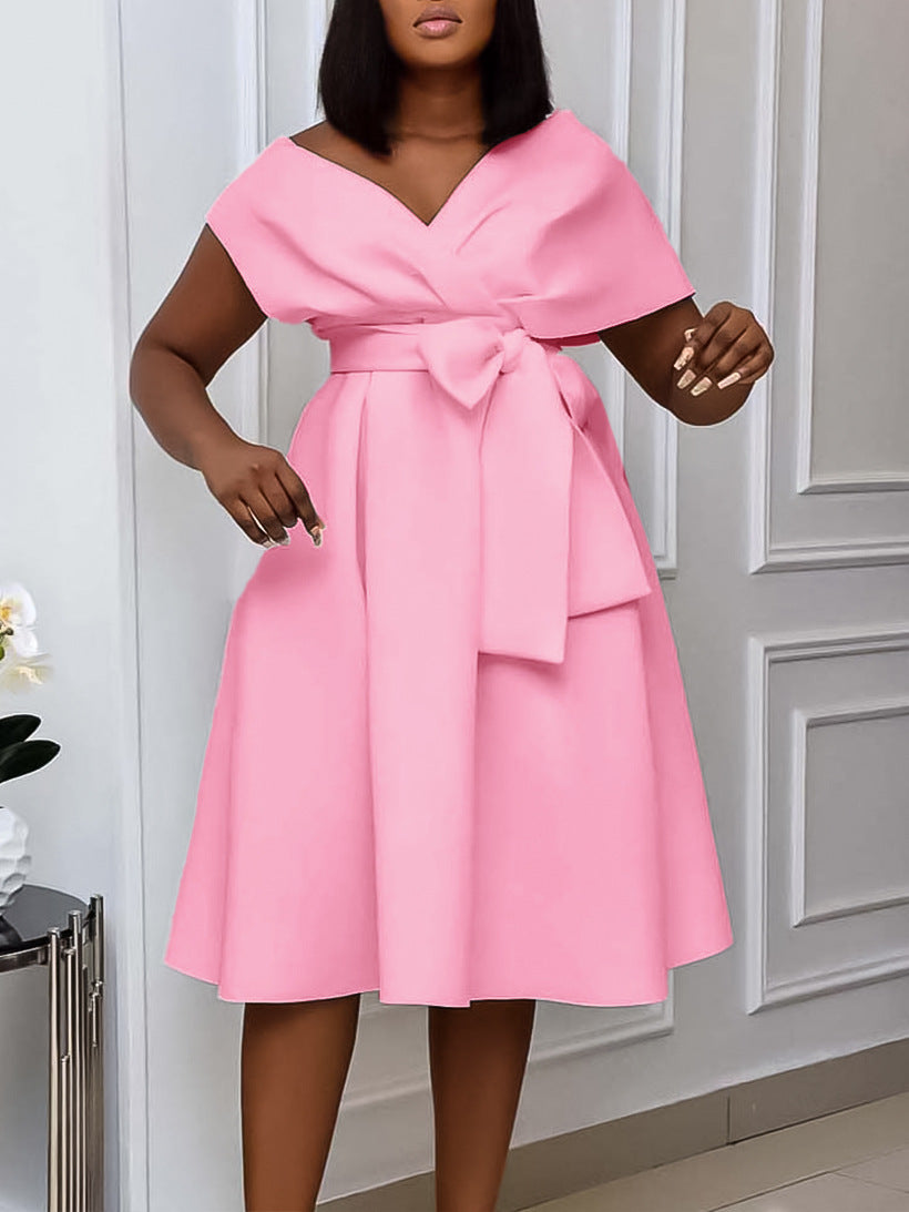 Women's Summer Fashion V-neck Belt Elegant Plus Size African Dress 6