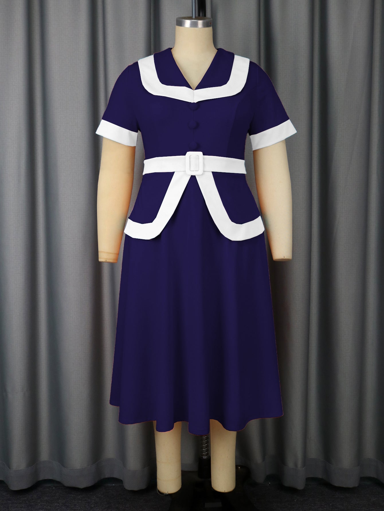 High-Waist Contrast Color A-Line Plus Size Formal Party Cocktail Dress 35