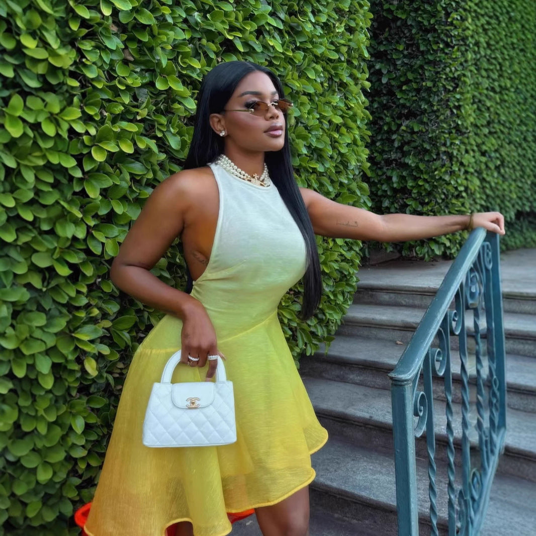 Women autumn sexy Holidays printed gradient strap dress 7