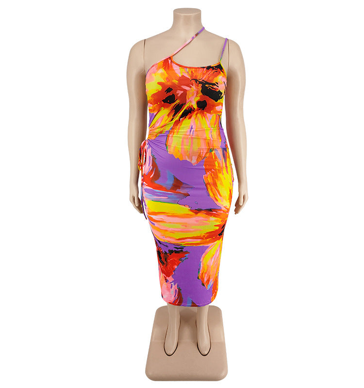 Plus Size Women's Summer Sexy Printed Strap Low Back Slim Dress 24