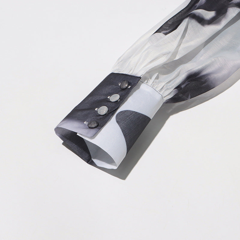 Women Vintage Paint Print Belt V-neck Long Sleeve Dress 36