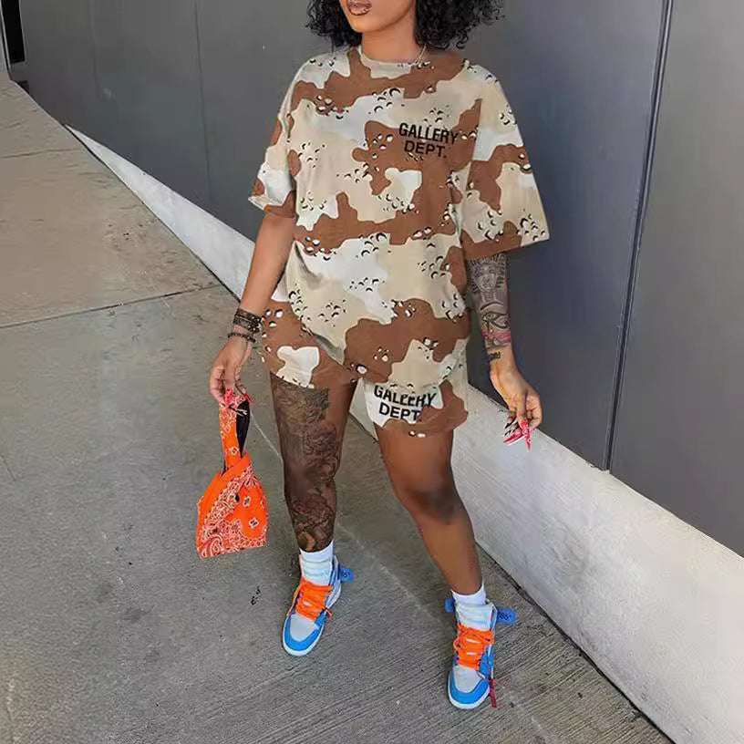 Summer Casual Round Neck Loose Sporty Two Piece Shorts Set 6