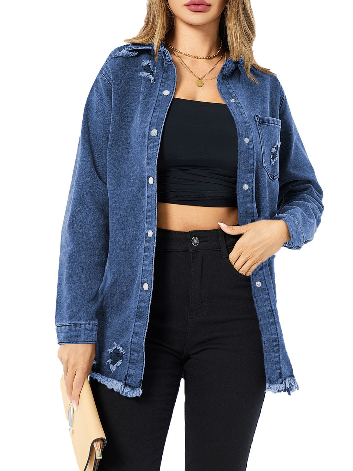 Women Casual Fall/Winter Long Sleeve Denim Jacket 3