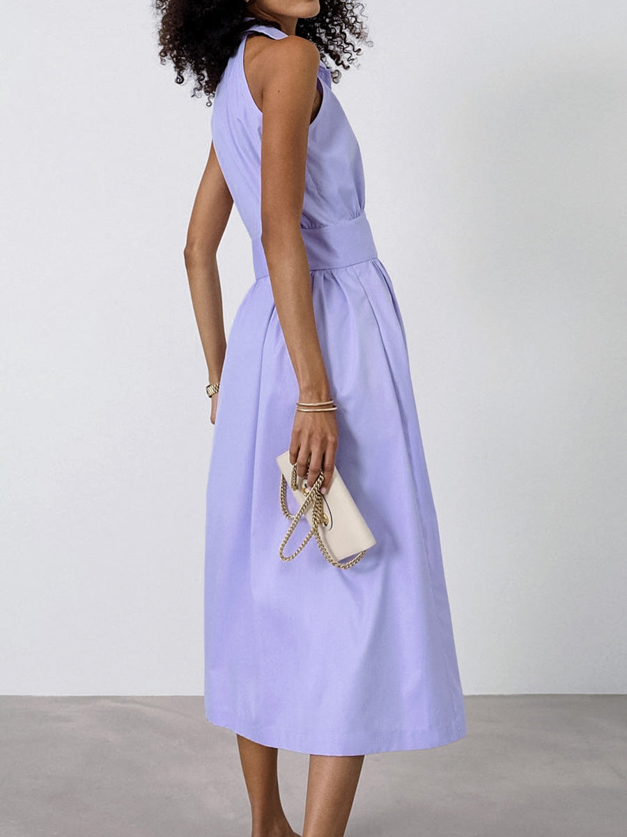 Women Summer Sexy Purple Elegant Sleeveless Halter Neck Dress 8