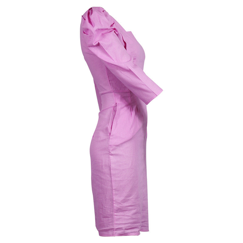 Women Long Sleeve Square Neck Solid Dress 7