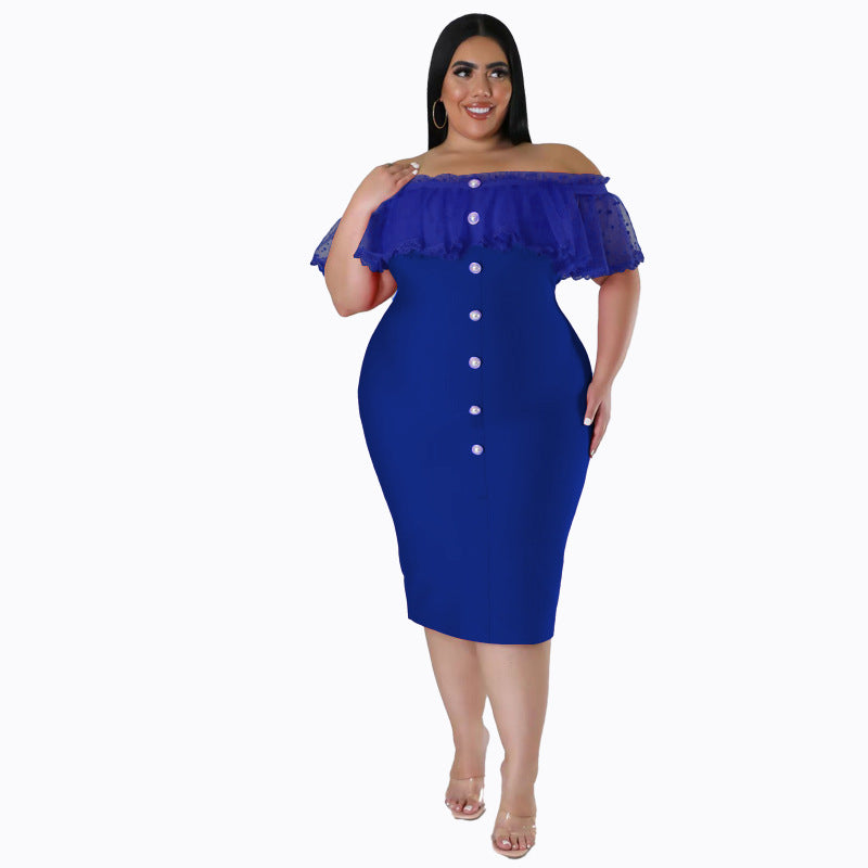 Plus Size Women Summer Off Shoulder Ruffles Dress 11
