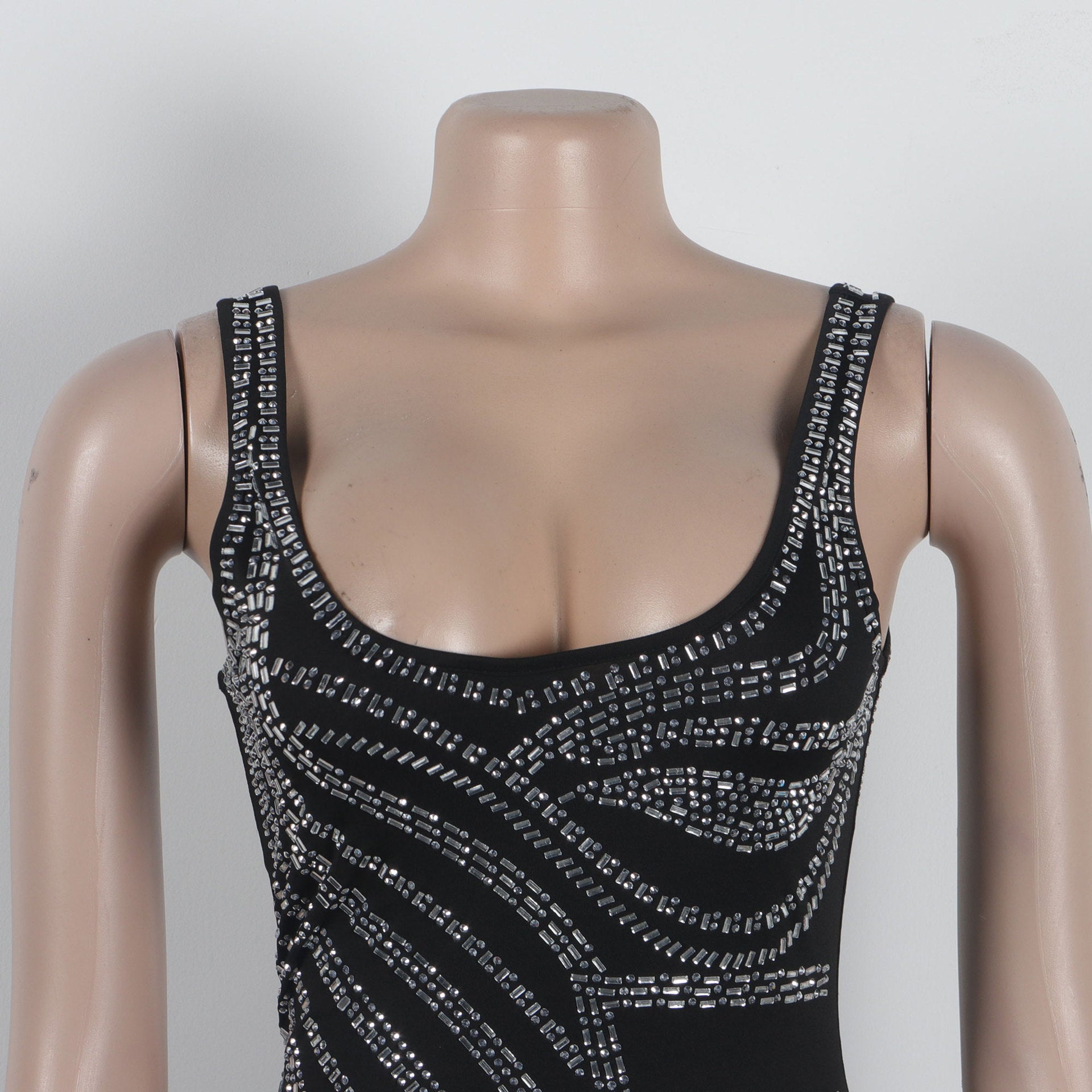 Women Sexy Beaded Sleeveless Bodycon Slit Dress 18