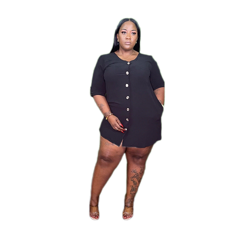 Plus Size Women Solid Loose Pocket Dress 20
