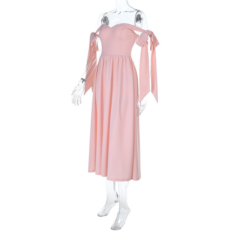 Bow Strap Slim Waist Sexy Low Back Dress Chic Long Gown 6