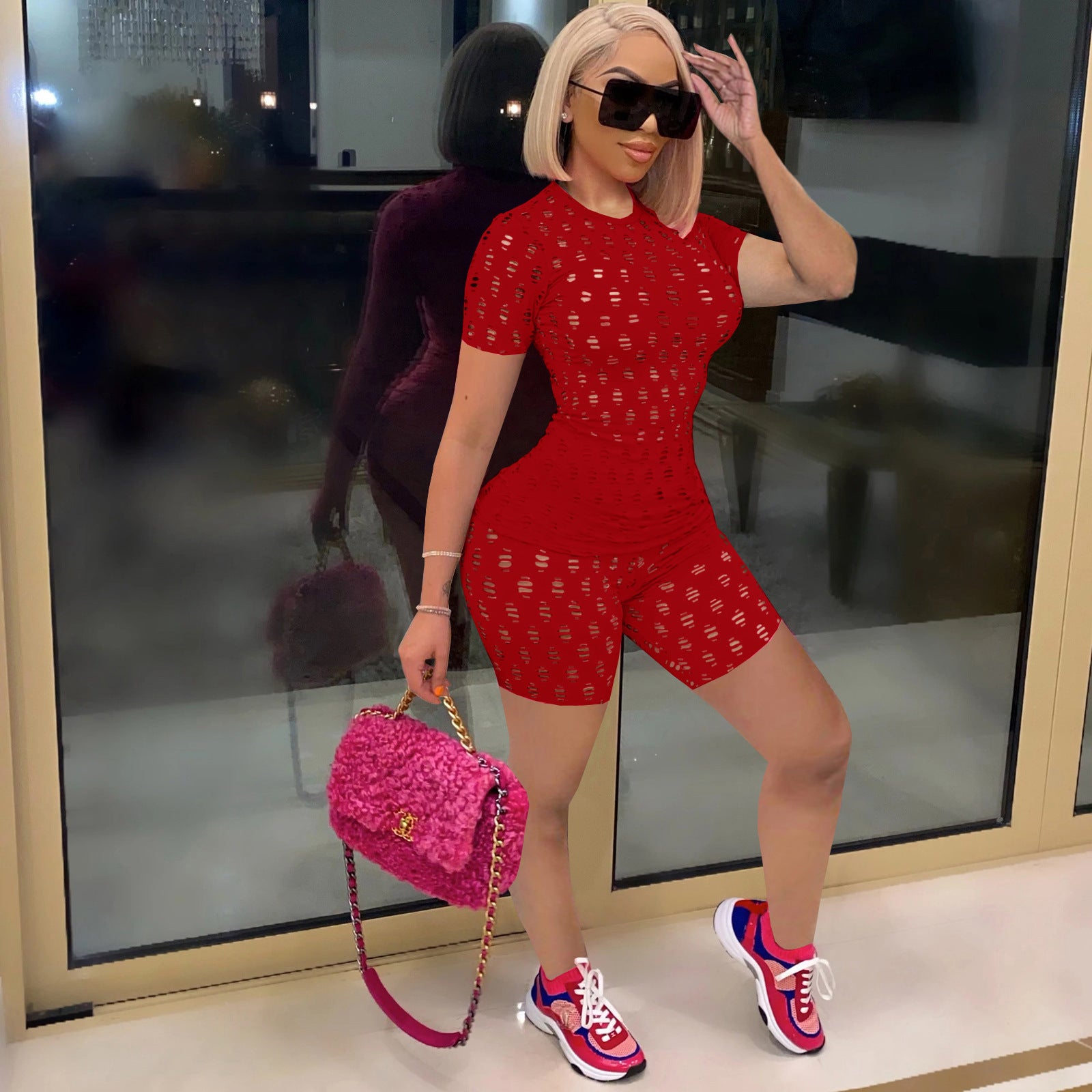 Women Street Style Ripped Sweatpants Two-Piece Set