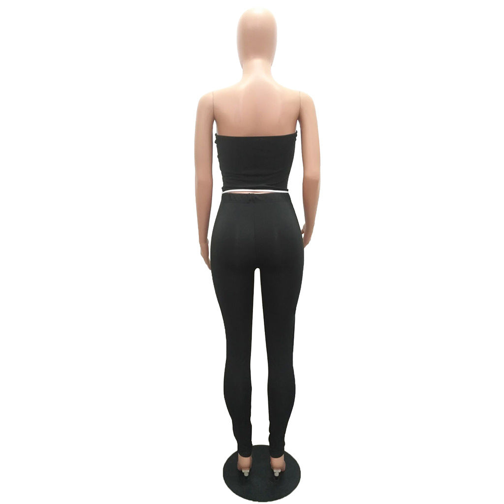 Women's Color Matching Low Back Vest Top and Pants Two-Piece Set 25