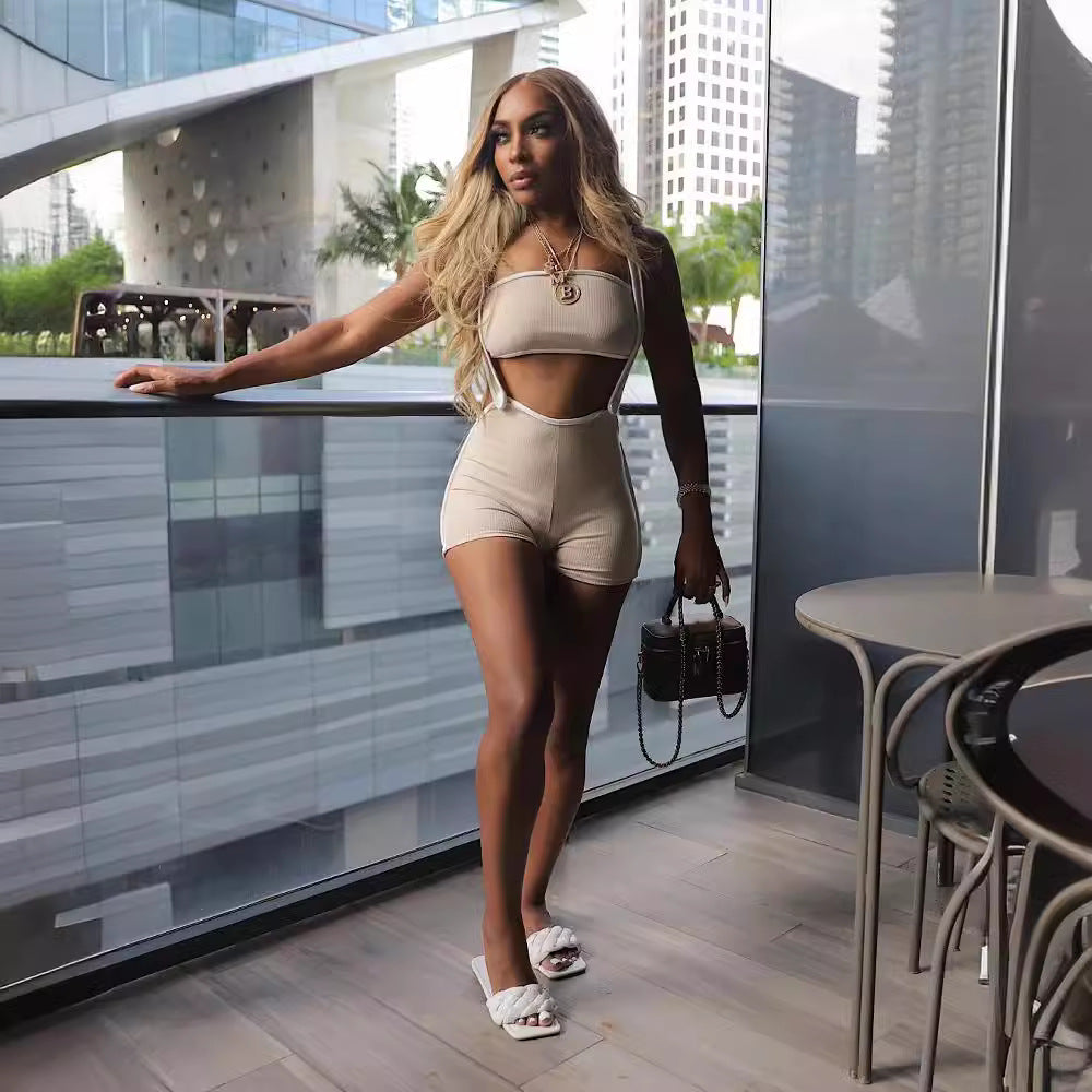 Women Sexy Top and Bib Two-Piece Set 9