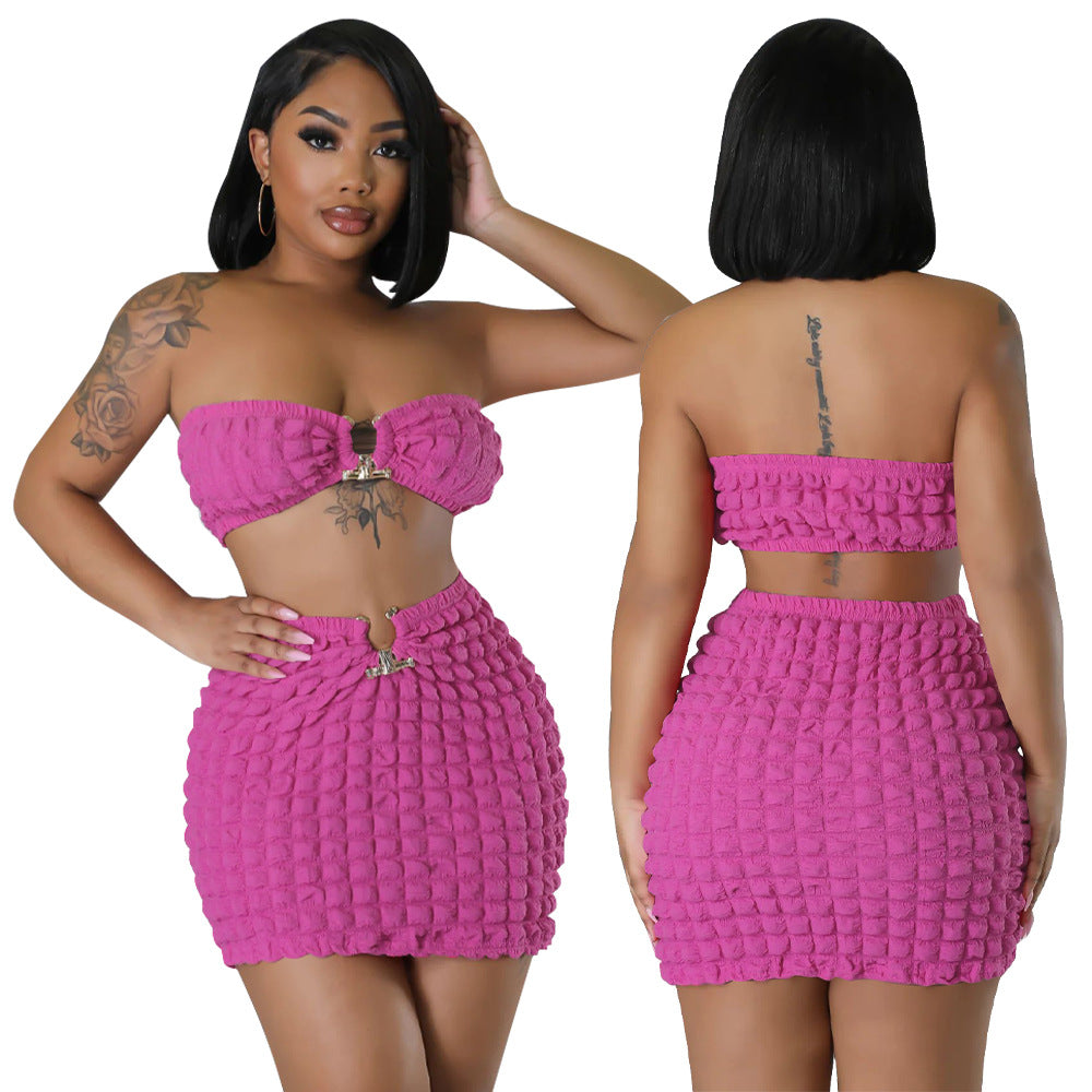 Women Sexy Bandeau Top and Skirt Two-Piece Set 6