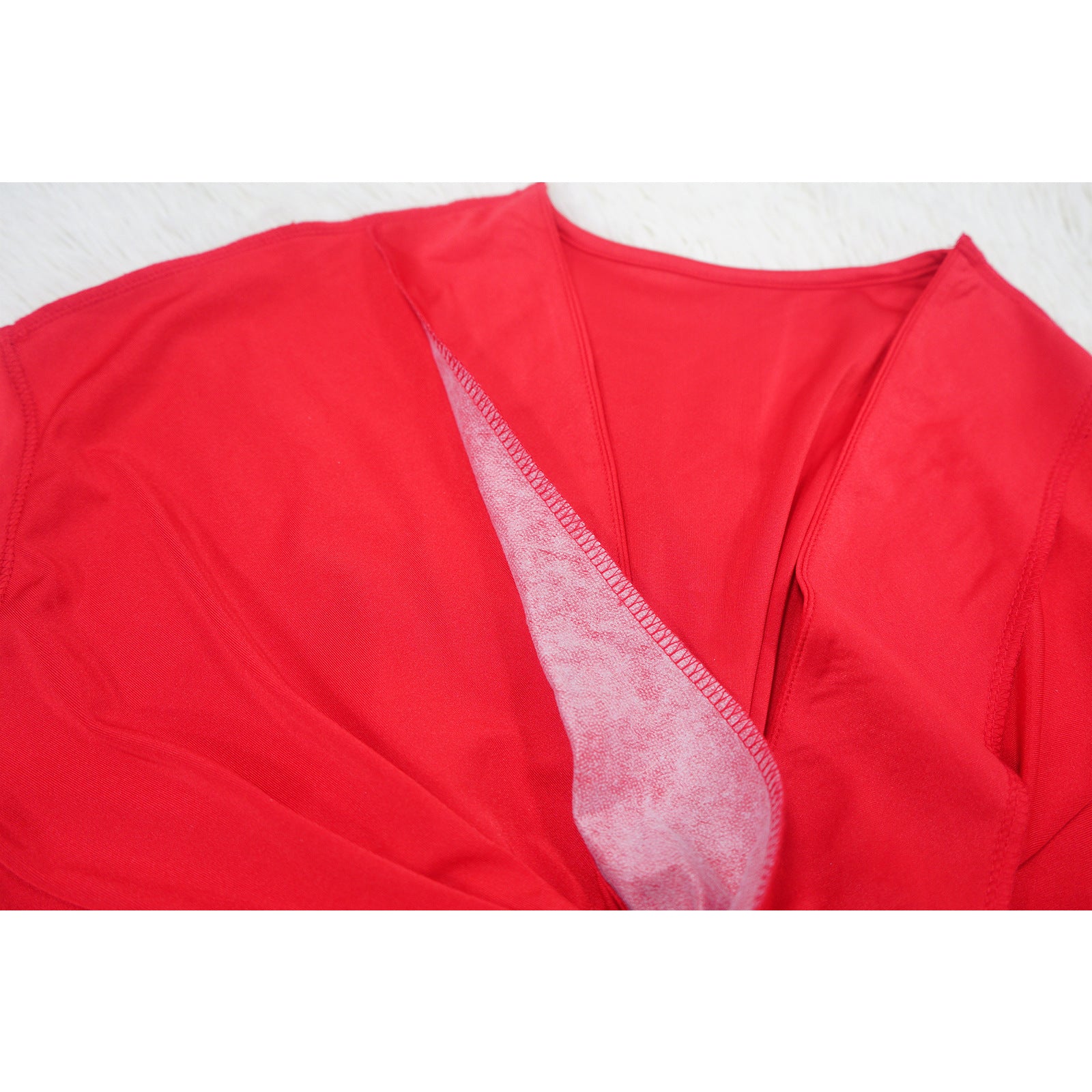 Fashionable Women's V-Neck Short-Sleeved Chic Slim-Fitting Back Slit Dress 17