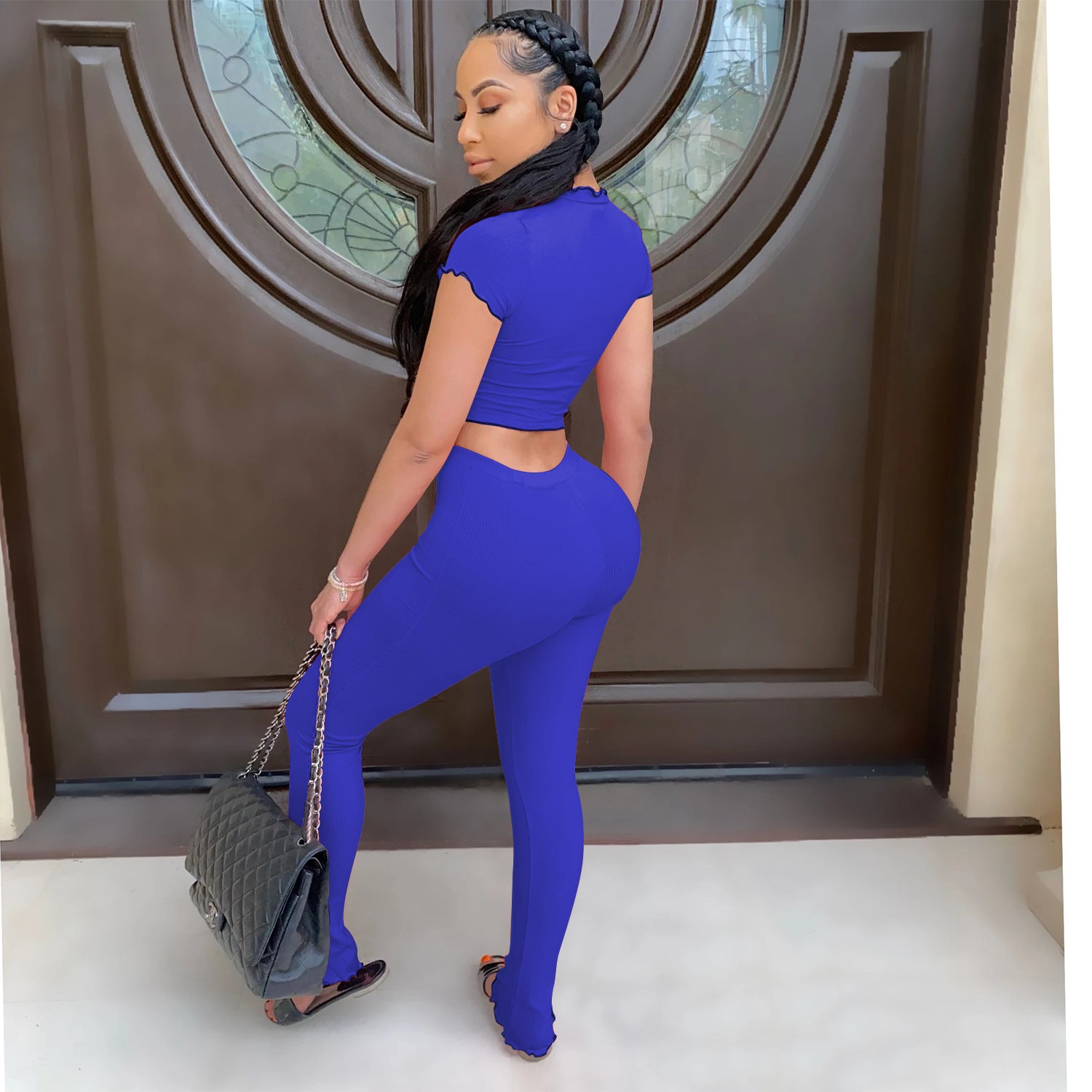 Women Sexy Short-Sleeved Top and Pant Two-Piece Set 6