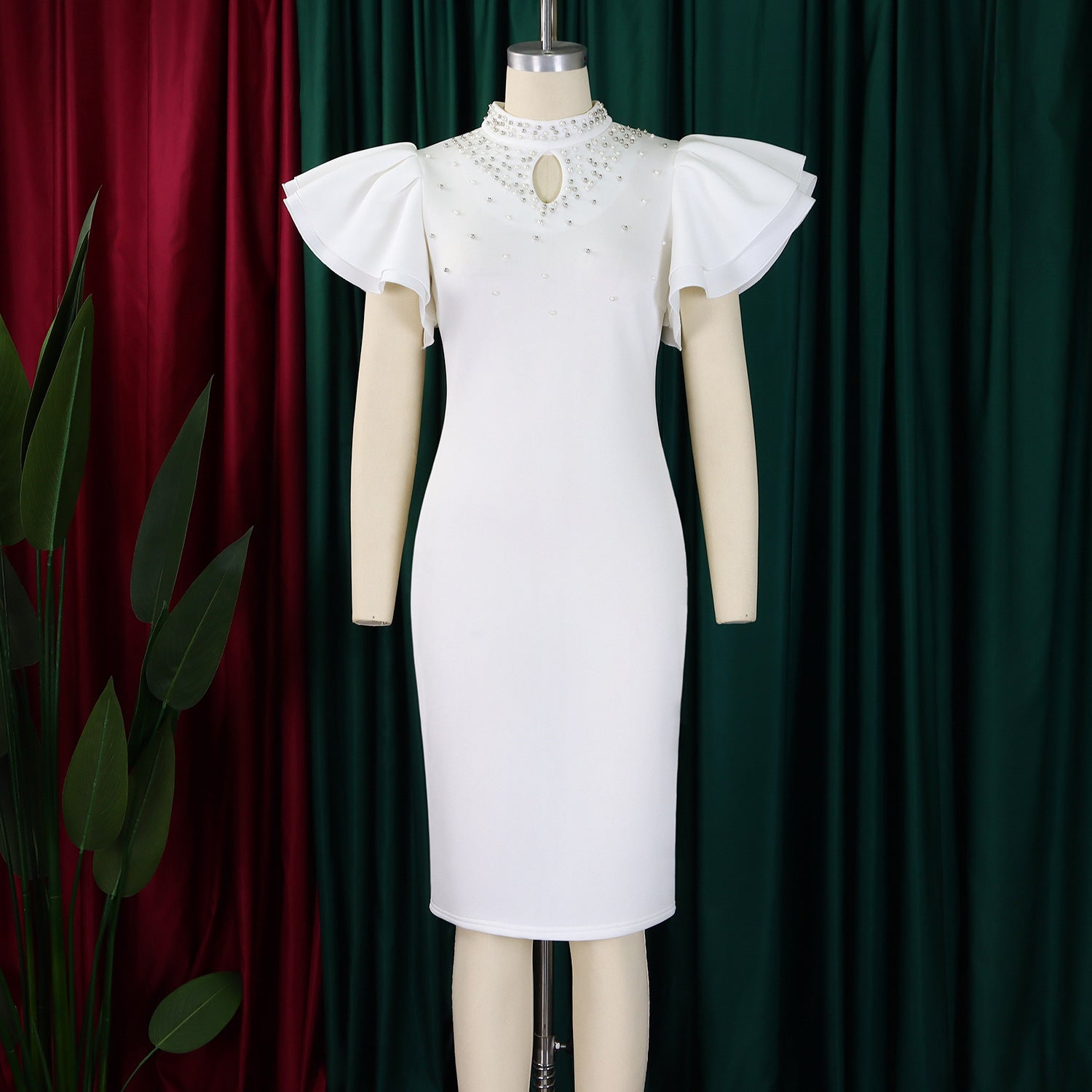 Women Sexy Ruffle Sleeve Beaded Party African Dress 14