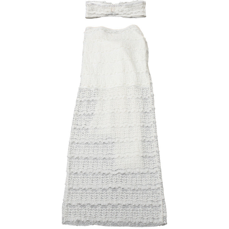 Summer Women's Sexy Strapless Top with Fitted Bodycon Skirt Two-Piece Set 11