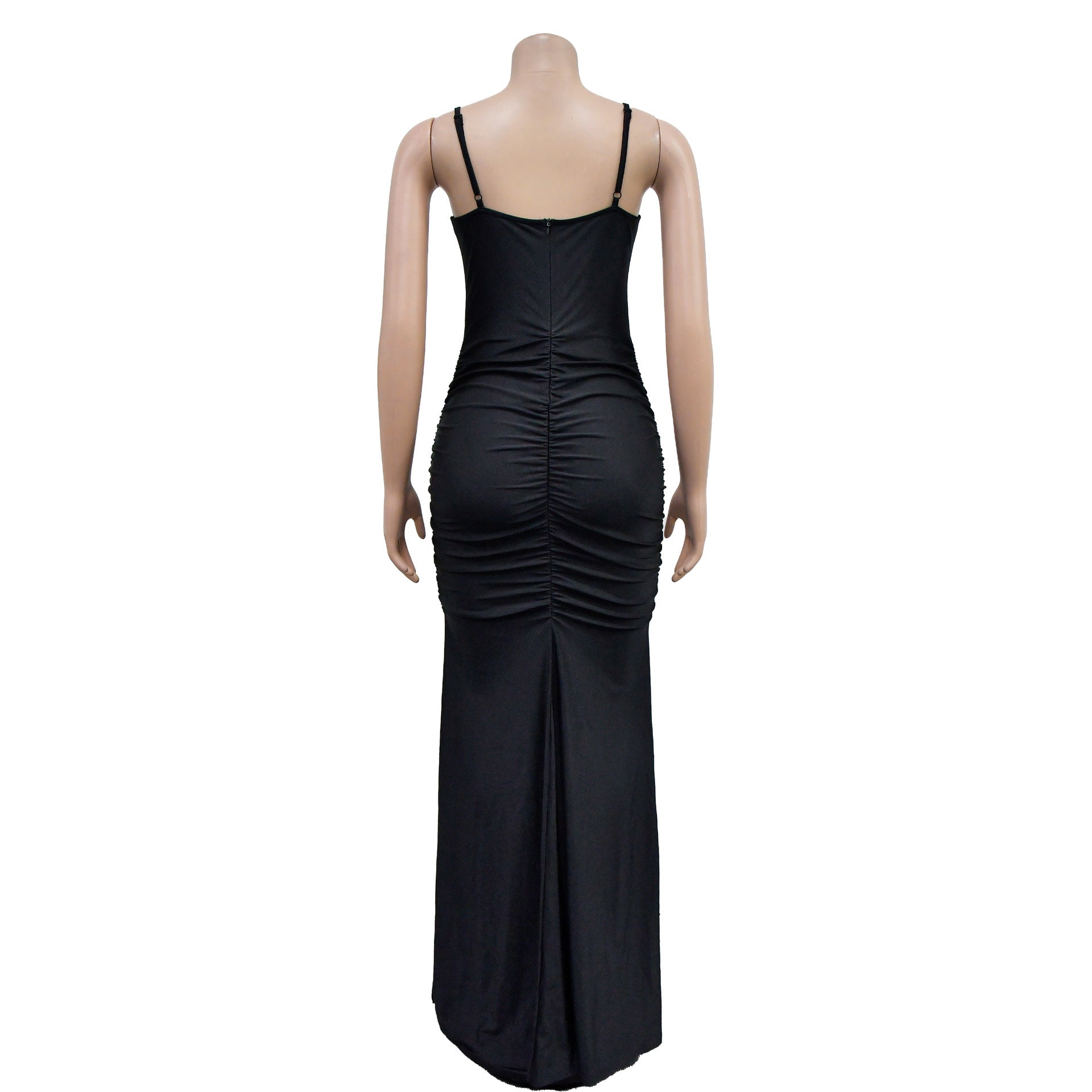 Fashion Women's Solid Color Mesh Sleeveless Slit Strap Dress 12