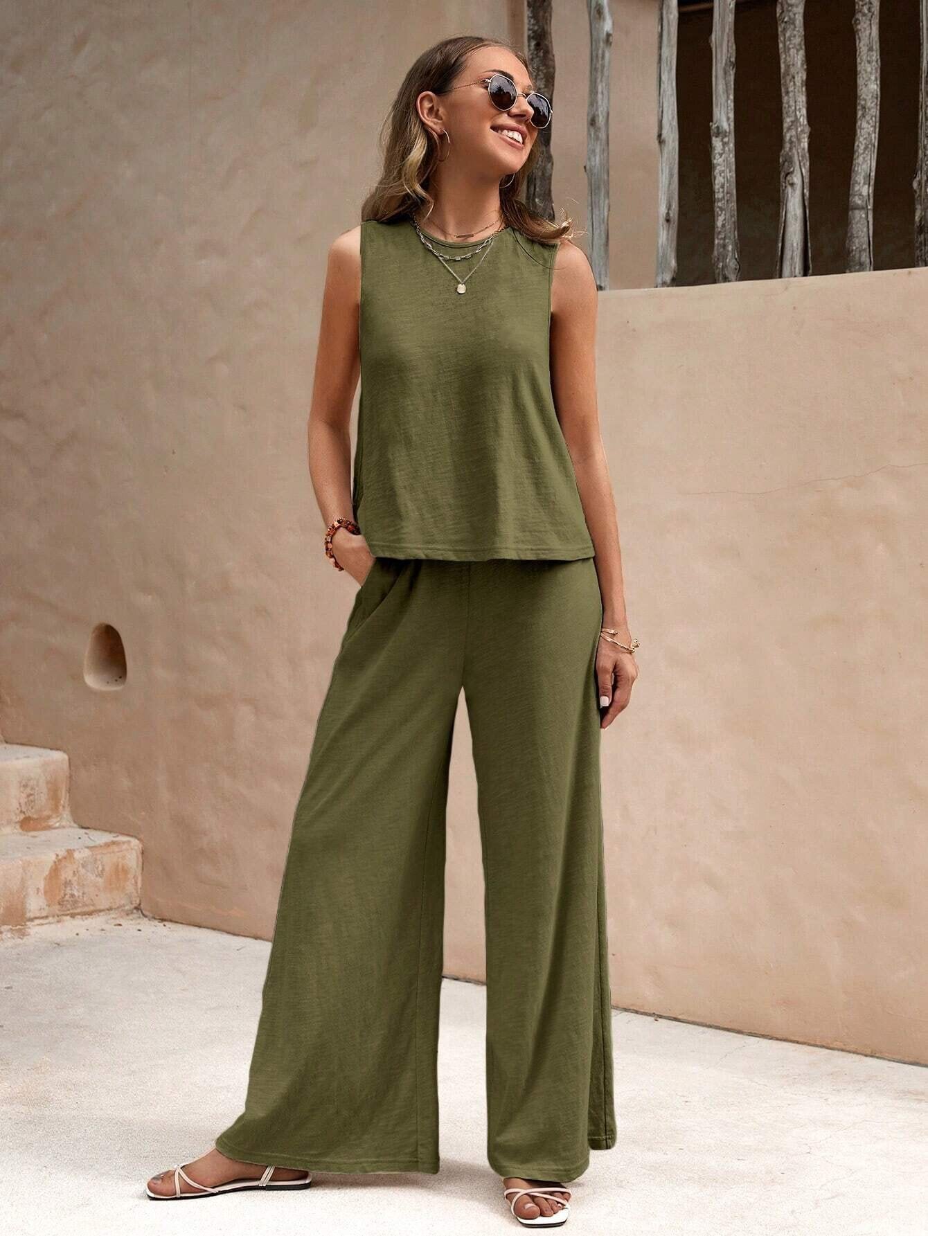 Women Casual Round Neck Top and Pants two-piece set 9