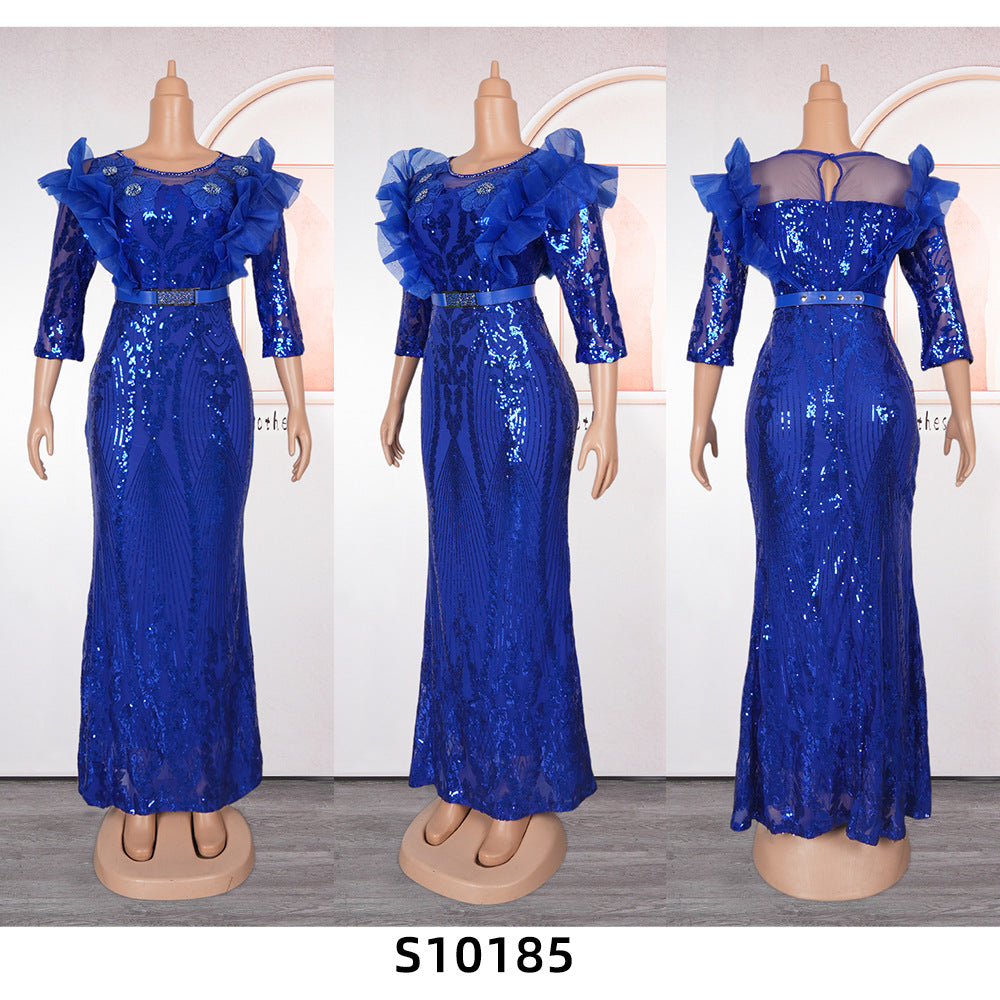 Plus Size African Women Christmas Halloween Party Evening Dress Sequins 7