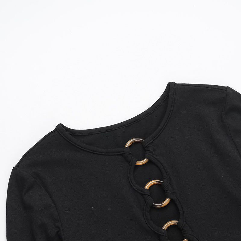 Autumn Women's Fashion Sexy Hollow Slim Long Sleeve Bodycon Dress 7