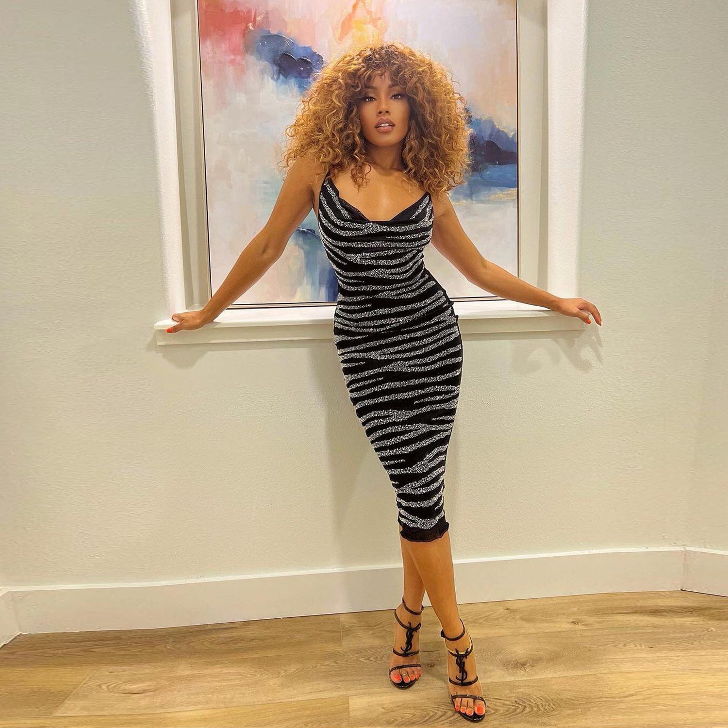 Women Sling Beaded See-Through Bodycon Dress 8