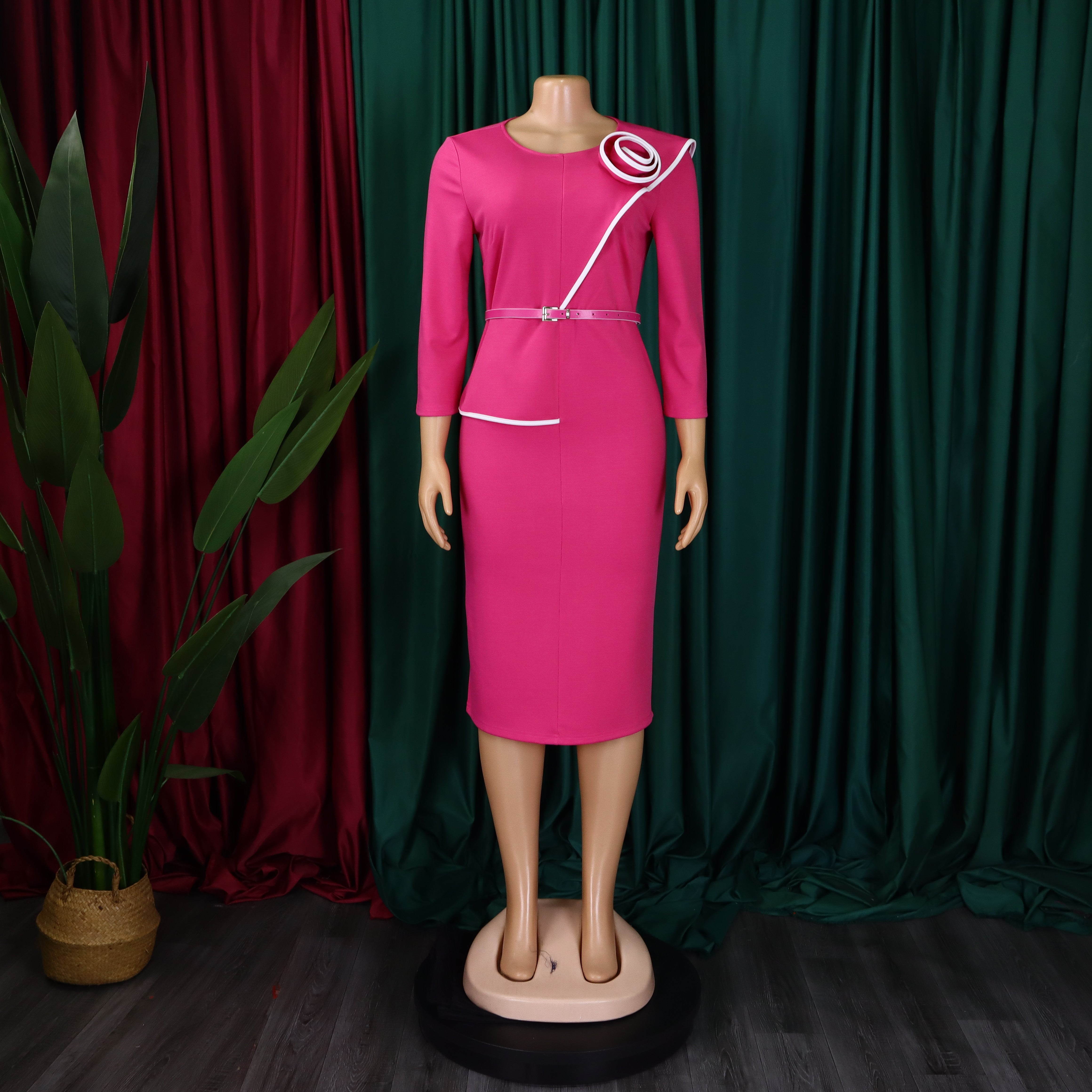 Women's Fall Winter Women's Solid Color Bodycon OL Pencil African Dress 11