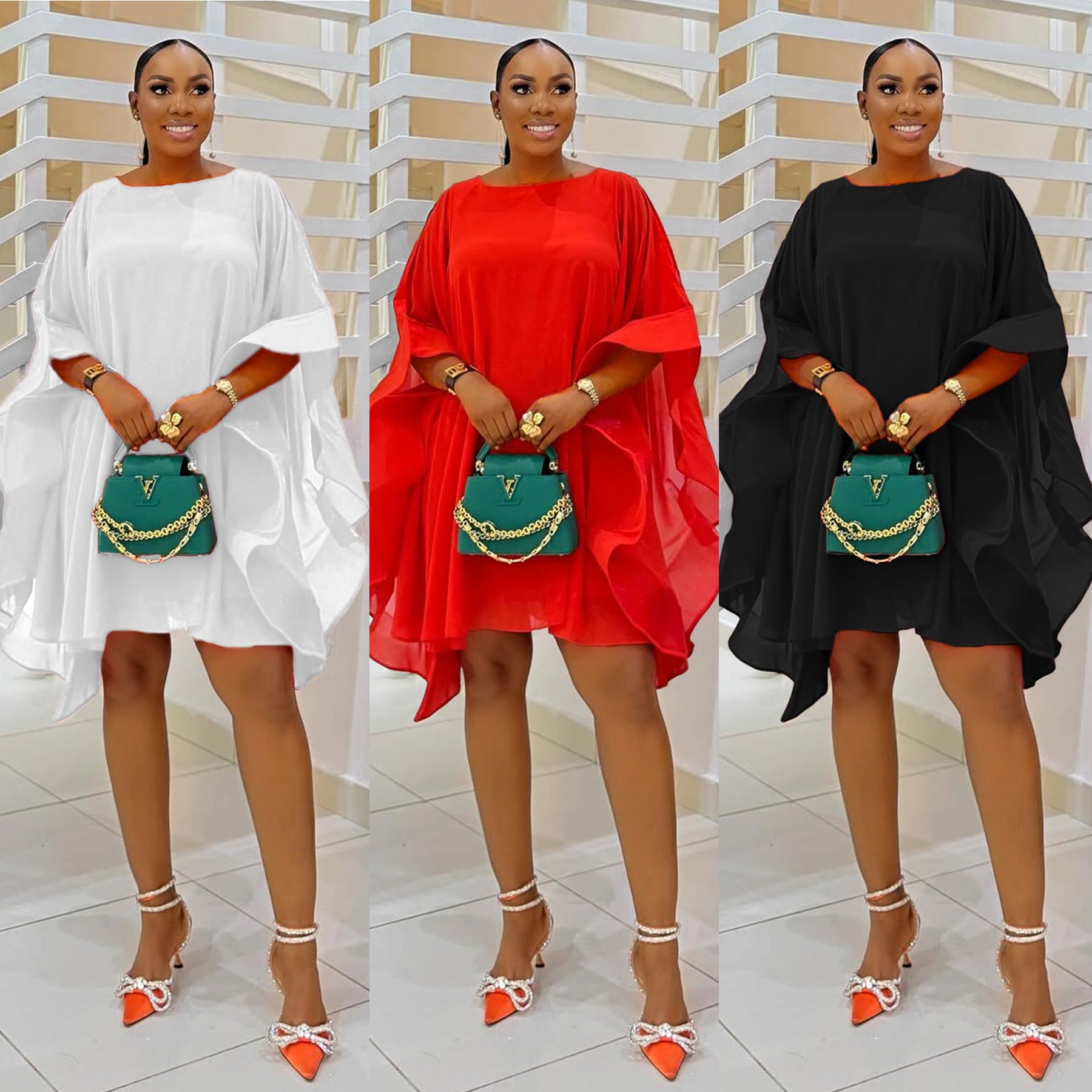 Women Elegant Chiffon Cape Dress 10