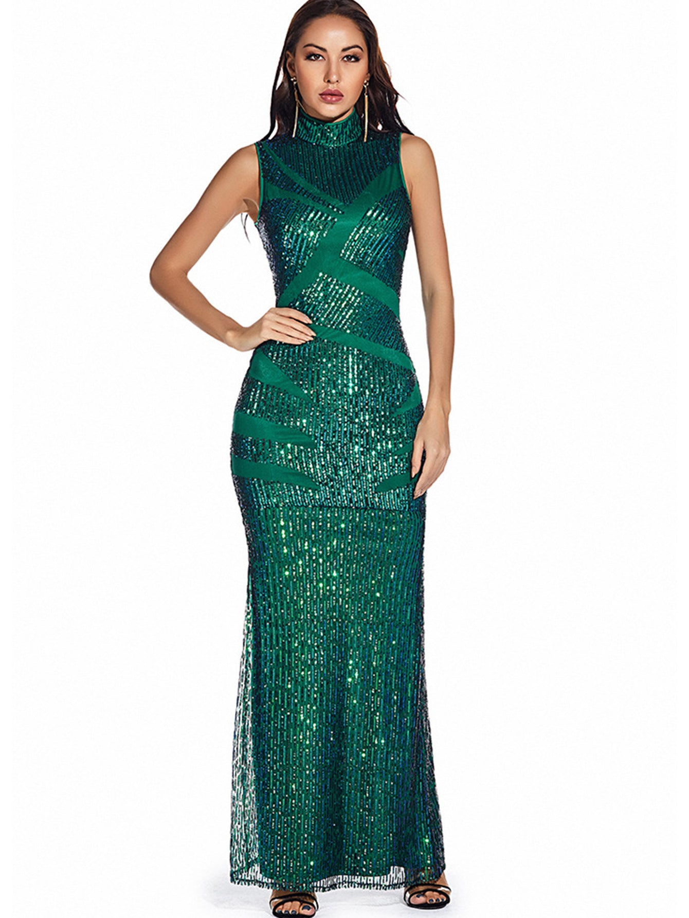 Women's Sexy Slim Green Sequin Evening Dress