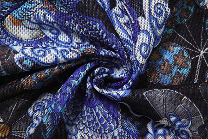 Women Summer Street Trend Mesh See-Through Print Backless Jumpsuit 25