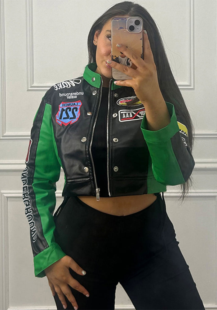 Women autumn and winter sexy American retro printed long-sleeved Crop baseball jacket