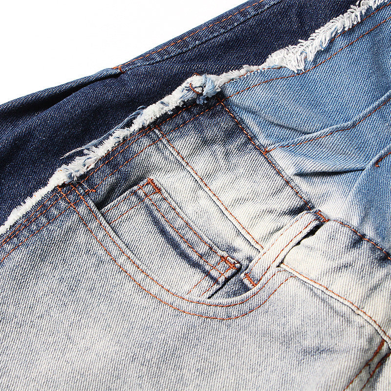 Women's Fashion High Waist Distressed Patchwork Denim Shorts 5