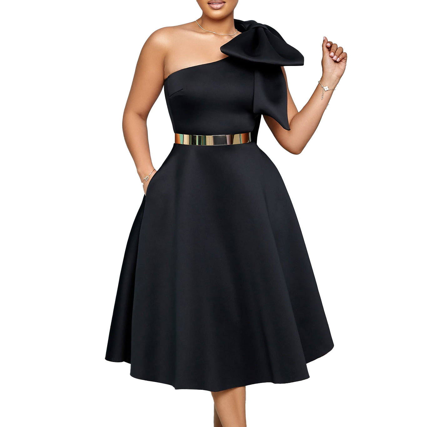 Plus Size Women's Summer Fashion Slash Shoulder Bow Formal Party Dress Large Swing African Dress 11