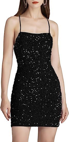 Women's Sparkling Sequin Strap Tight Fitting Party Dress