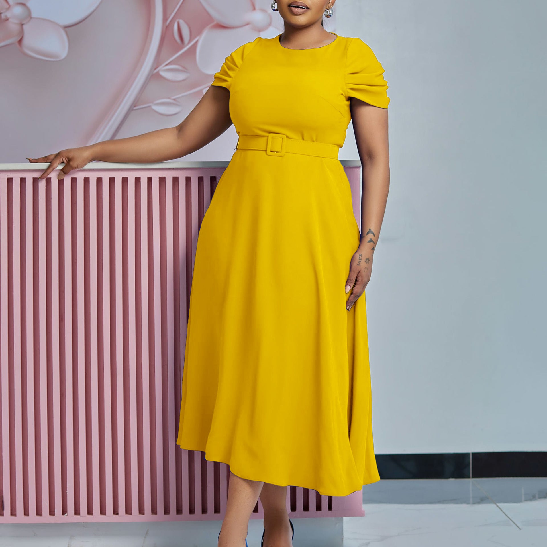 Women Summer Fashion Chic Elegant Short Sleeve Irregular Plus Size African Dress 3